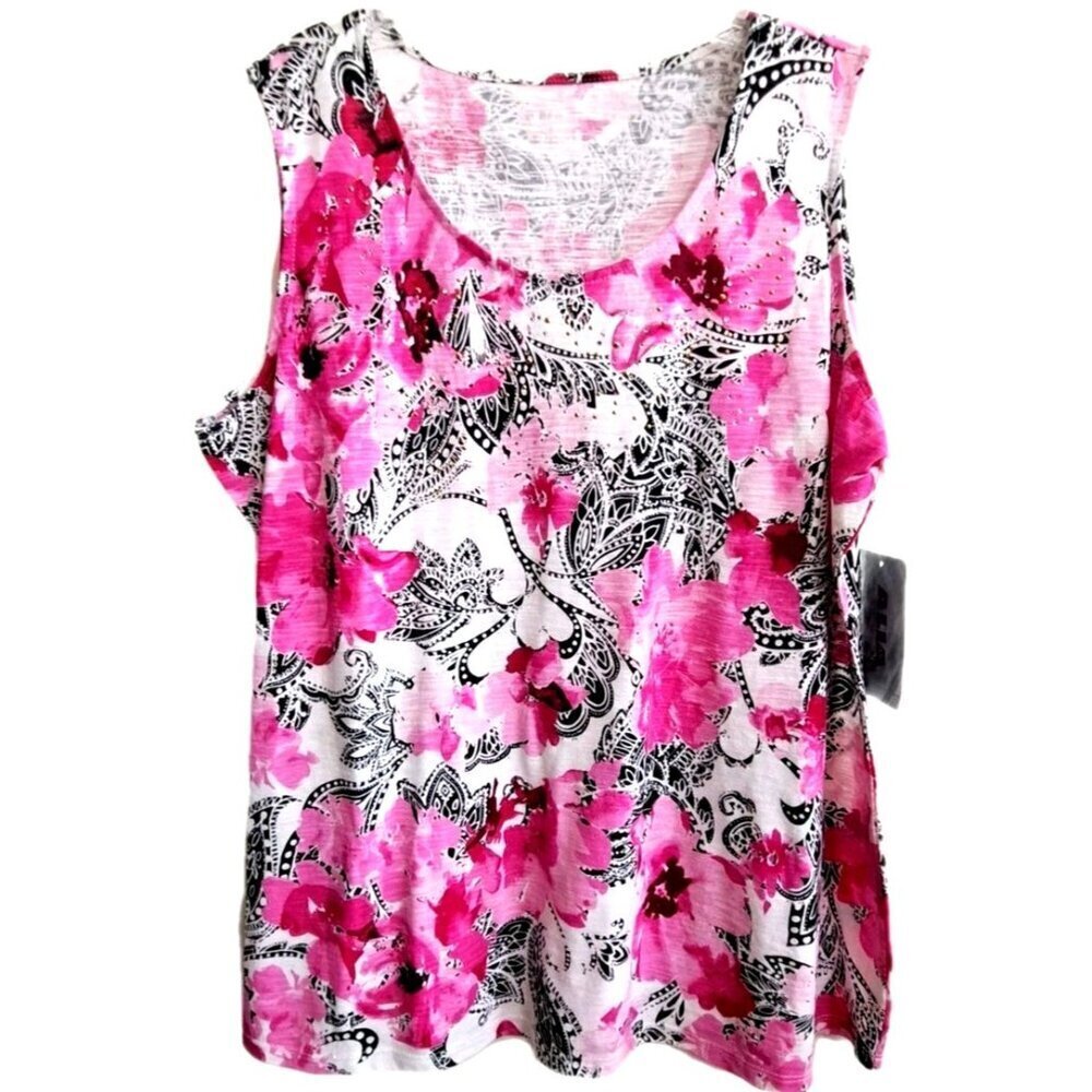 Alia Women's L Floral Print "PinkBloom" Sleeveless Tank Top New  Fairycore